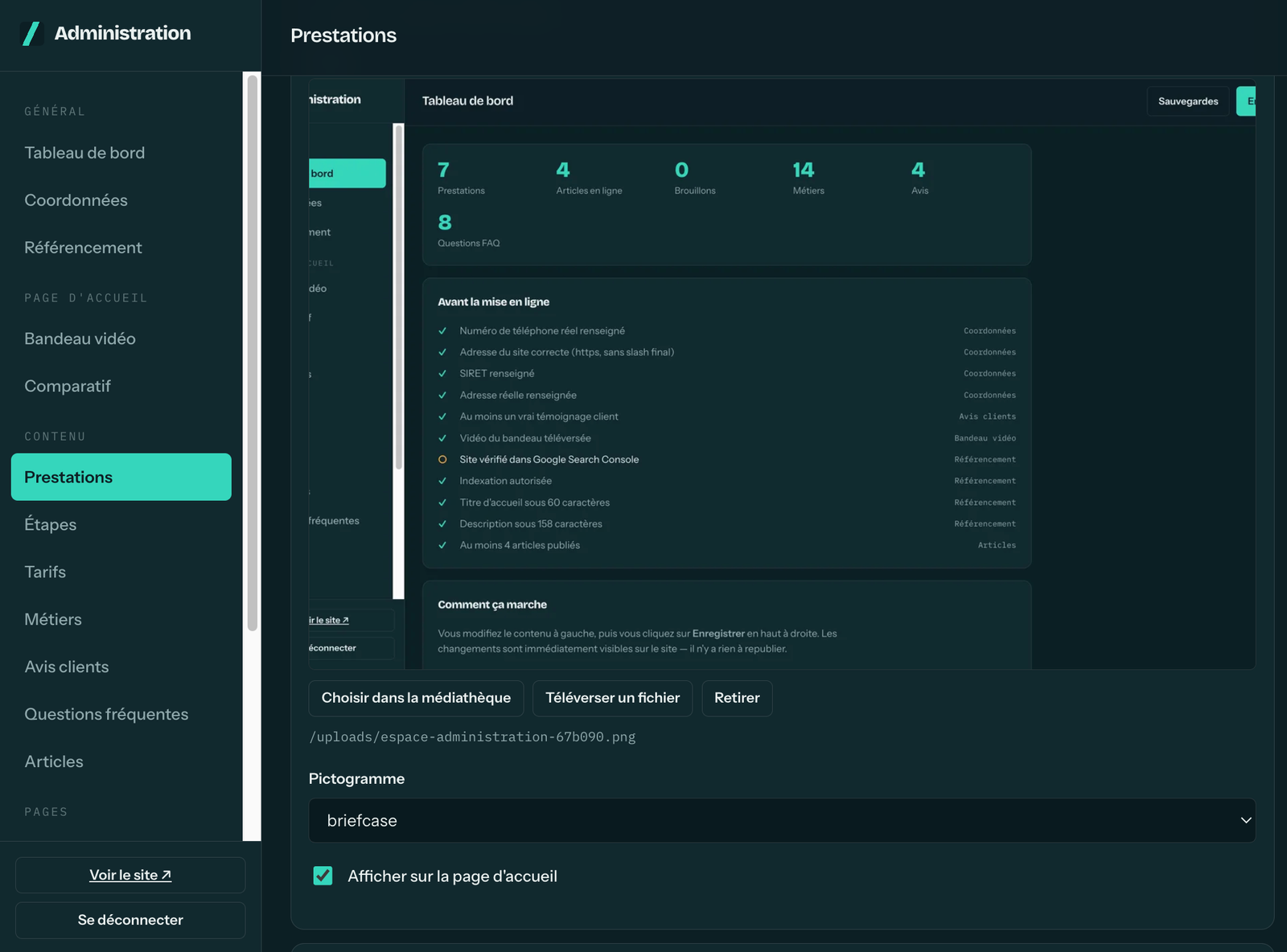 Espace d'administration — France Siteweb